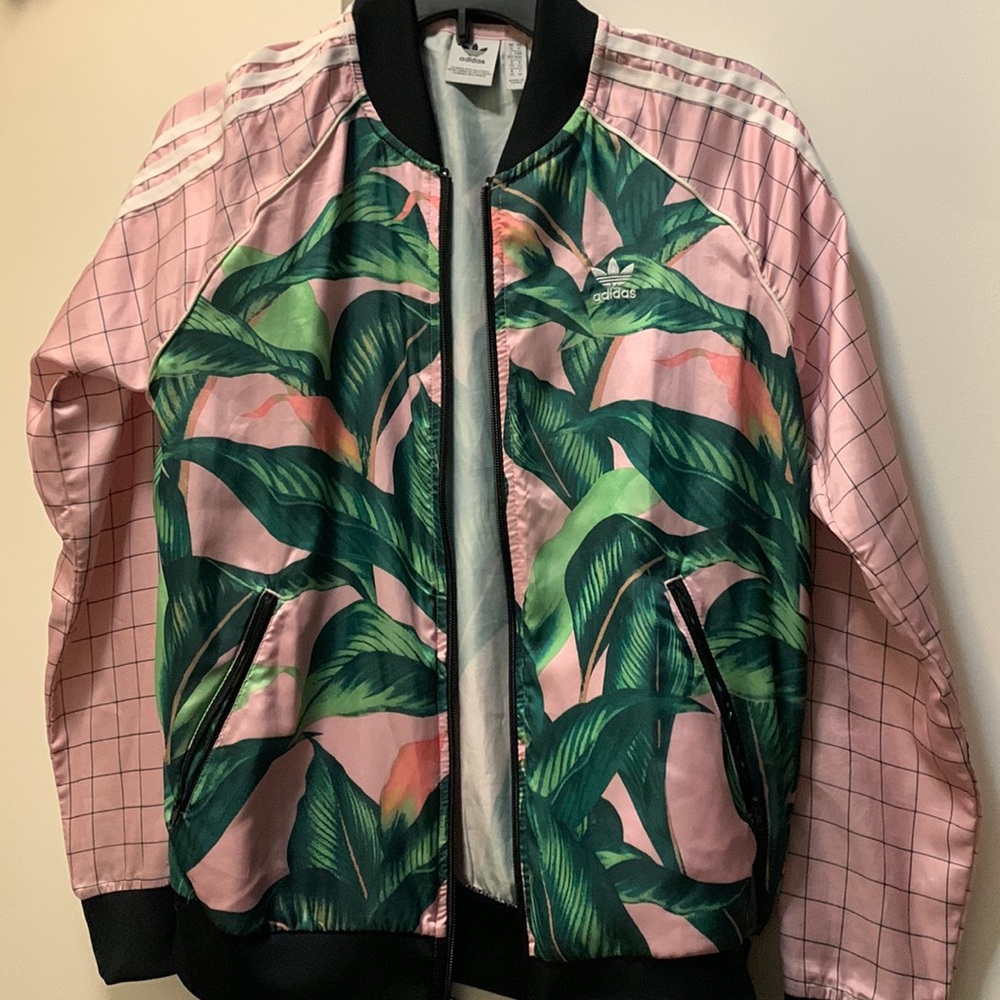 Adidas X Farm Rio Track Jacket in pink plan leaves